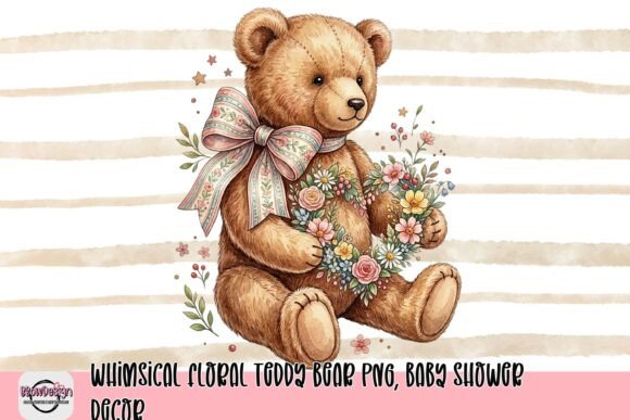 Download Whimsical Floral Teddy Bear PNG, Baby Shower Decor - Baby shower decor Collection