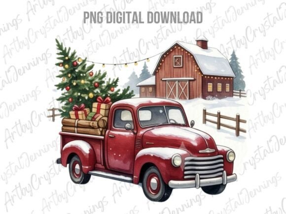 Download Vintage Red Truck Christmas PNG - Christmas png Collection