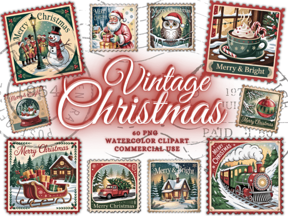 Download Vintage Christmas Png Bundle Stamps Png - Christmas png Collection